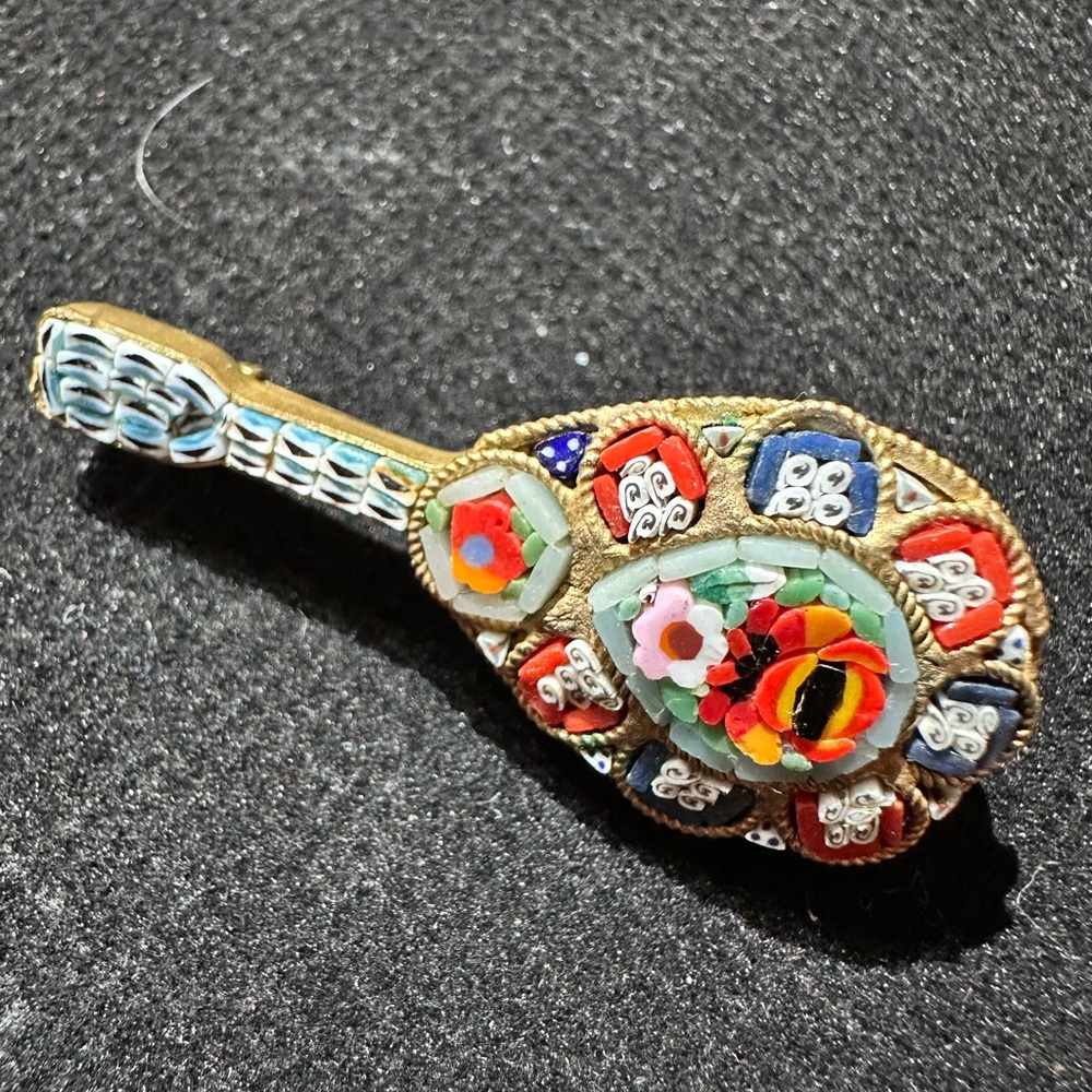 Vintage Italian Colorful Mosaic Guitar Brooch